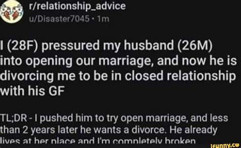 I think <b>your</b> <b>marriage</b> is salvageable if you both go <b>into</b> counseling with <b>open</b> minds. . I 28f pressured my husband 26m into opening our marriage